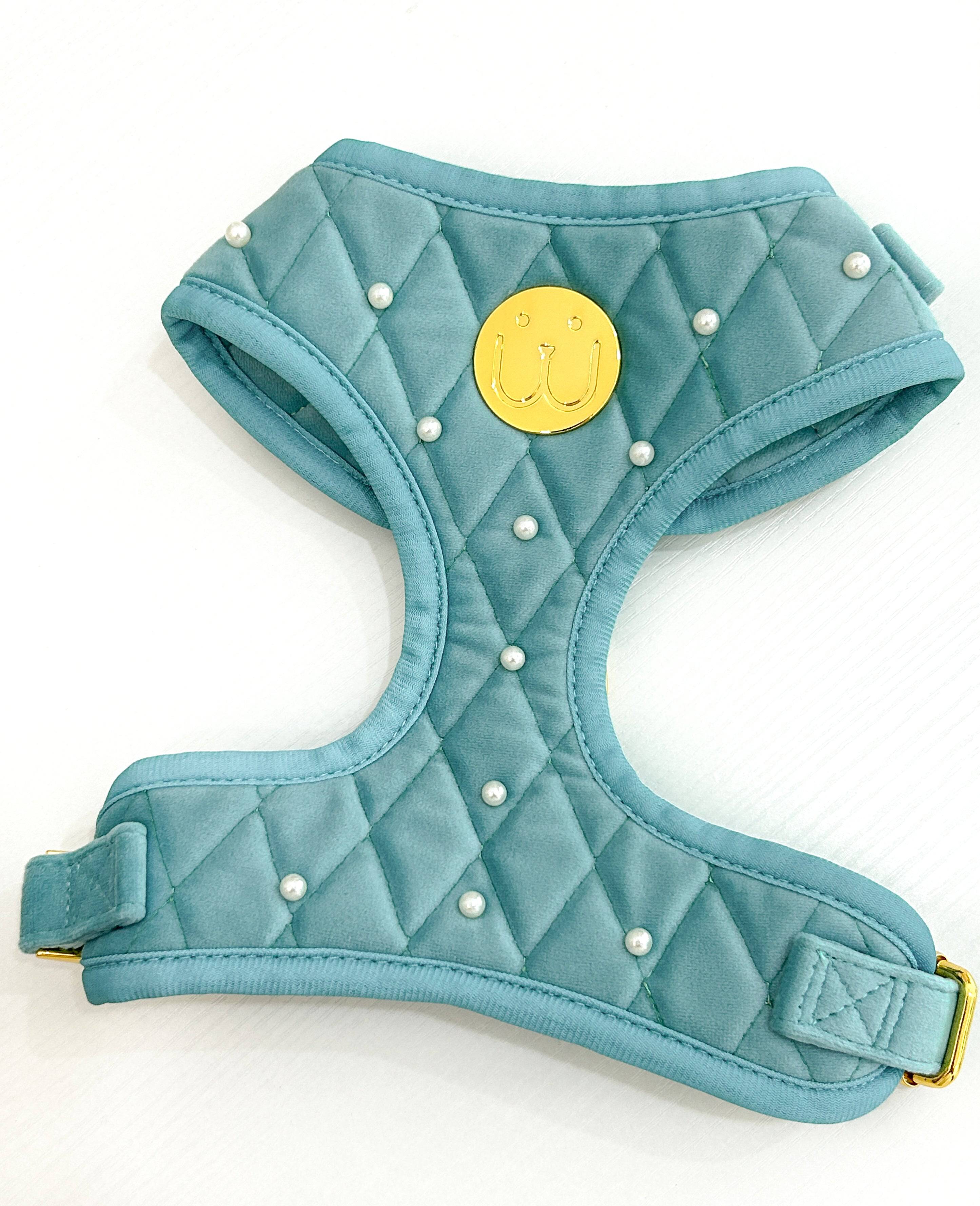 Pearls Cotton Blue Velvet Harness - Woofiao