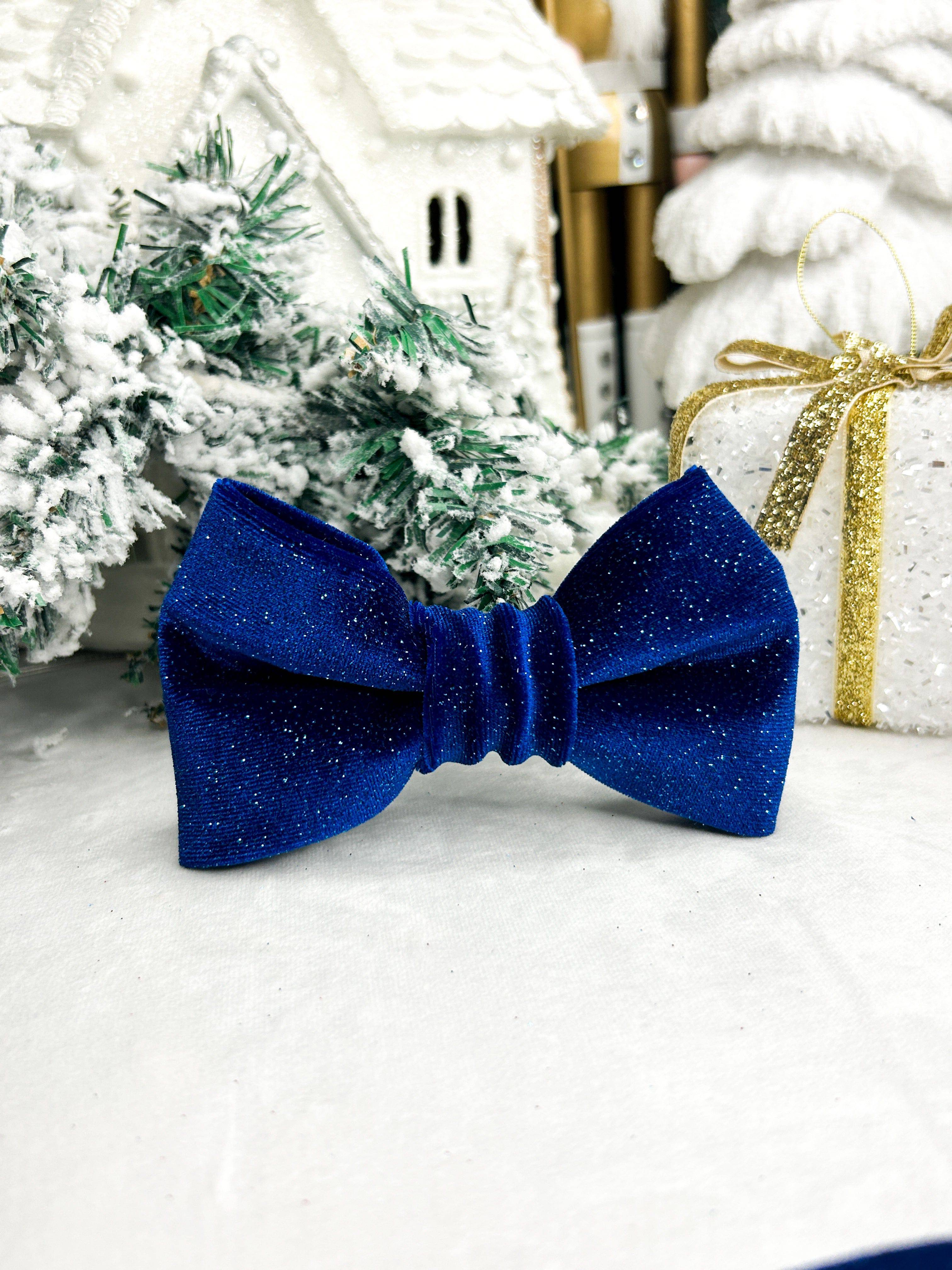 Blue Christmas Velvet Bow Tie - Woofiao