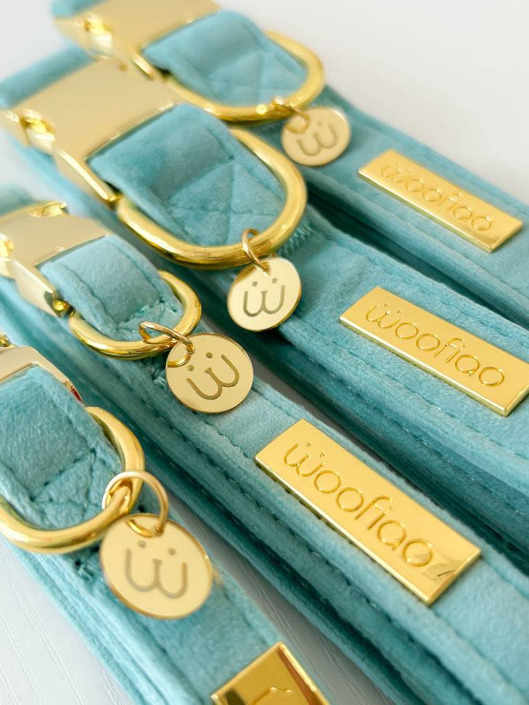 Cotton Blue Velvet Dog Collar - Woofiao