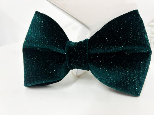 Evergreen Glitter Velvet Bow Tie
