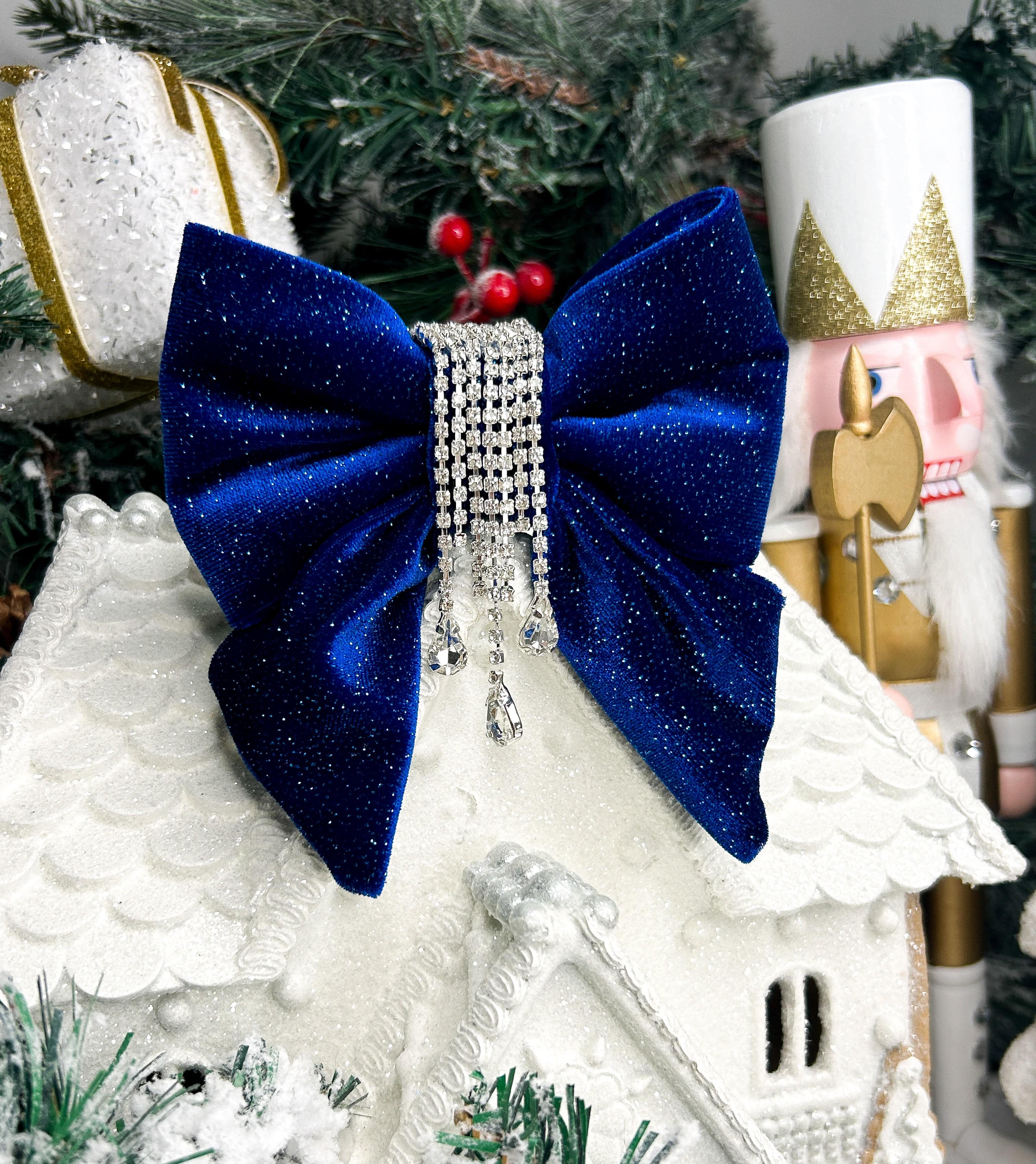 Glam Blue Christmas Velvet Sailor Bow Tie - Woofiao